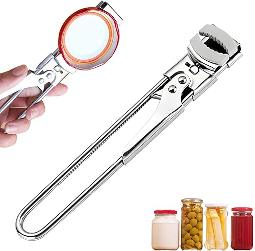Abridor de tarros ajustable de acero inoxidable, fácil agarre para manos débiles, abridor de botellas y tapas multifuncional, accesorios de cocina