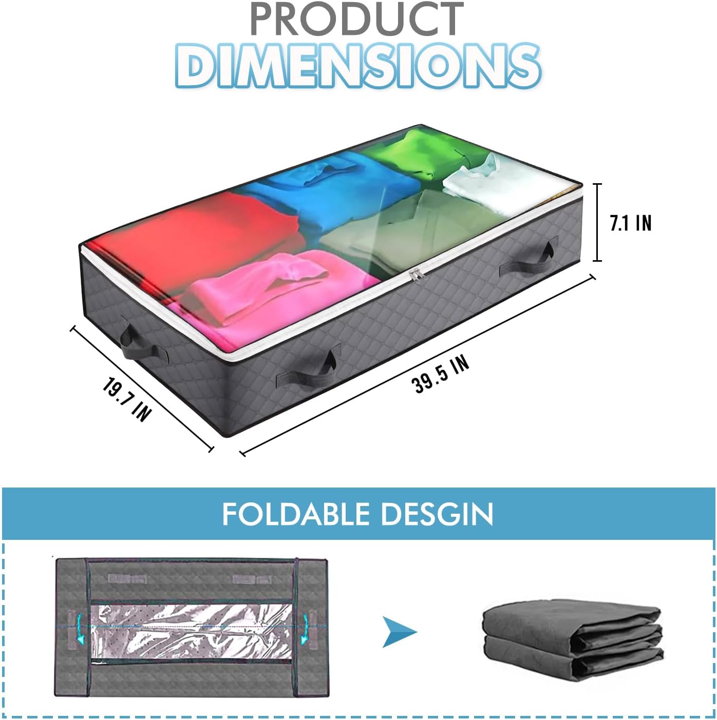 Deep Impact Under Bed Storage Containers, 90L 4 Pack Underbed Storage with Handles, Dual Zippers, & Clear Top, Under The Bed Storage Bins for Clothes, Blankets, Towels, Comforter, Sweaters, Pillows
