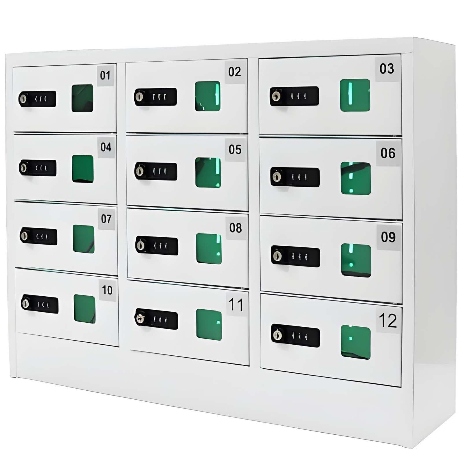 GUTYGIO 12-Slot Cell Phone Locker Charging Station & Locker Cellphone Charging Station Cabinet with Combination Lock, 3 in 1 Fast Charging Ports for Students and Employees