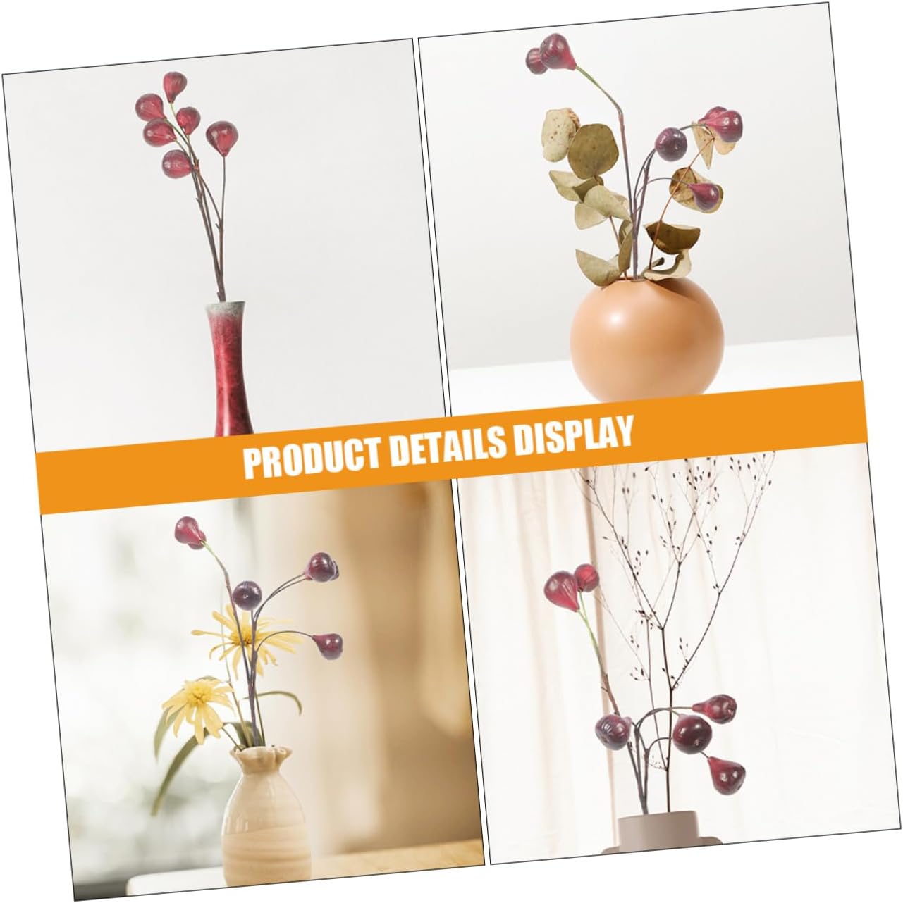 2pcs Artificial Fig Branches with Red Berry Stems Realistic Faux Fruits for Home and Party Decorations, Sturdy Artificial Fruit Vine for Basket and Valentine’s Day Ornaments