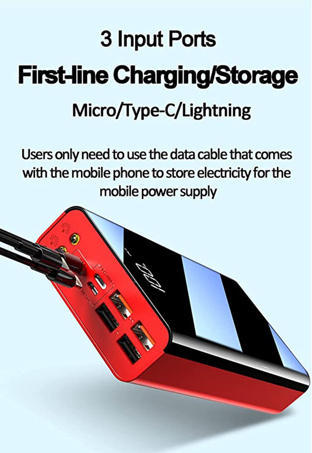 Caricabatterie portatile Power Bank Batteria esterna a ricarica rapidaPower Bank 80000Mah Caricabatterie portatile, Caricabatteria portatile per telefono con display digitale LCD, 3 ingressi