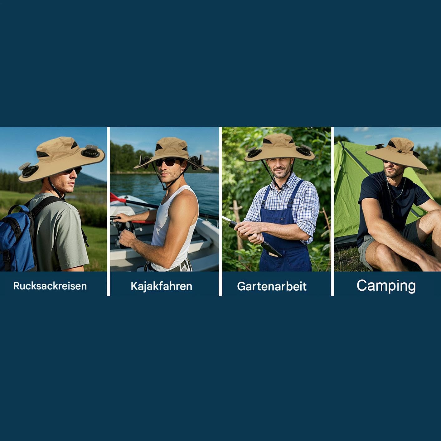Sombrero con ventiladores y energía solar – UPF 50+ Sombrero de pesca al aire libre | Sombrero transpirable para la cabeza portátil para mujer y hombre Viajar Deportes Camping Pesca Actividades al