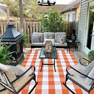 Fall outdoor rug orange buffalo plaid outdoor rug cotton hand woven buffalo check rug layered doormats for front doorfront porchfarmhouseentrywaypatio  urban country home decor