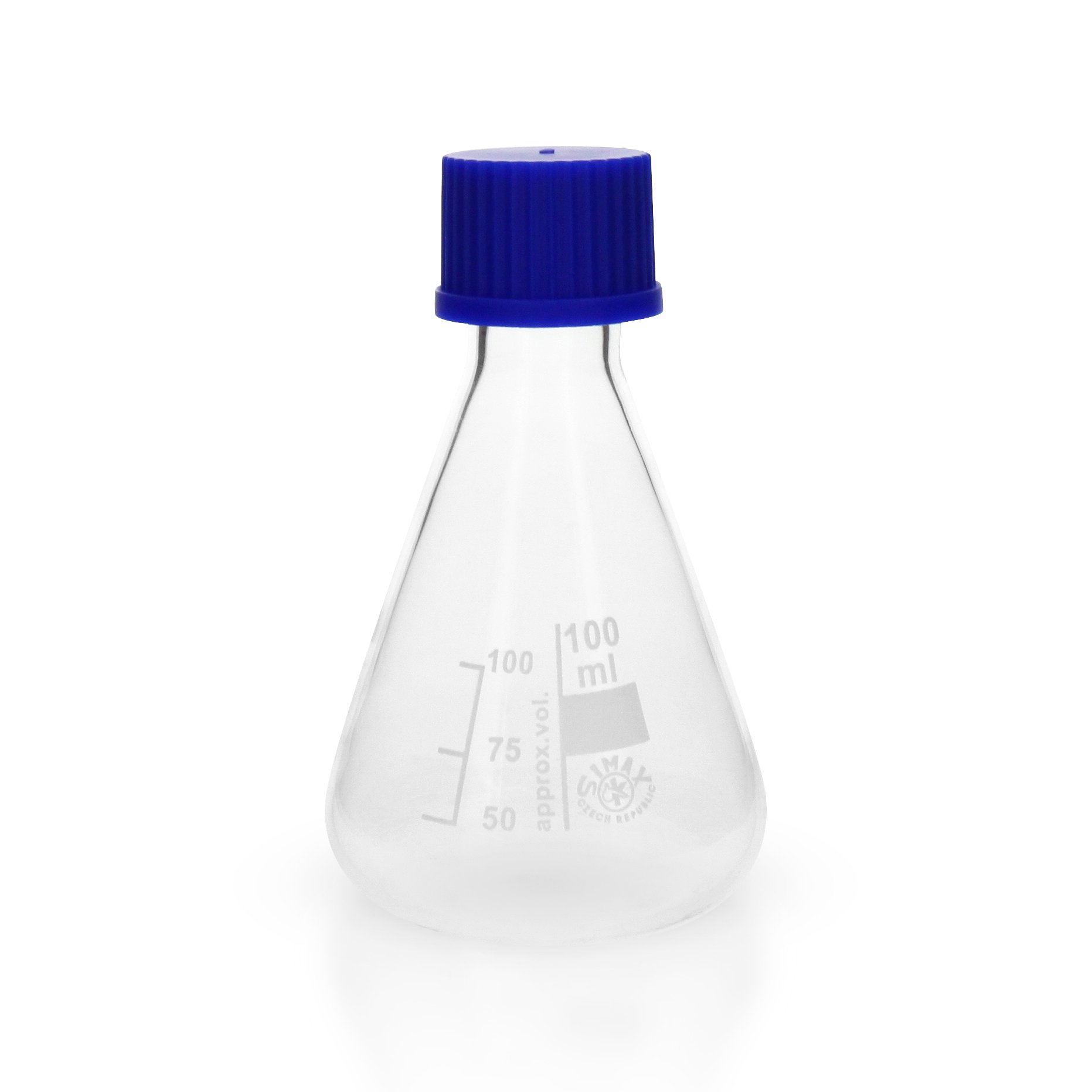 3 x Erlenmeyerkolben 100 ml mit Gewinde (Borosilikat 3.3) inkl. Verschluss (PP) / Kolben transparent/graduiert/kältefest/hitzefest/Laborqualität/Simax Erlenmeyer Kolben