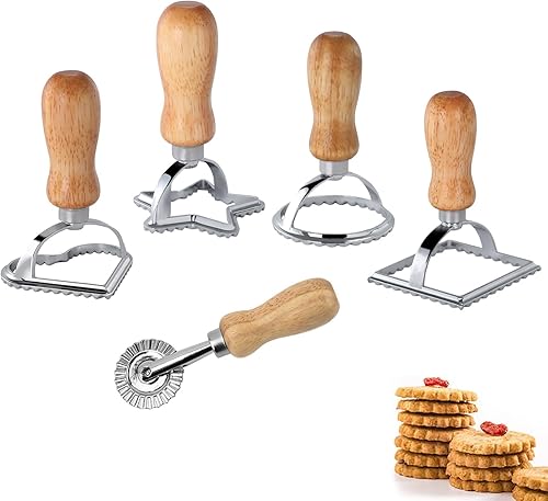 Pierogi - Juego de 5 ruedas para cortar pasta, cortador de ravioles con rueda de rodillo, juego de cortador de ravioles con mango de madera, rueda disponible en Yaxa Venezuela