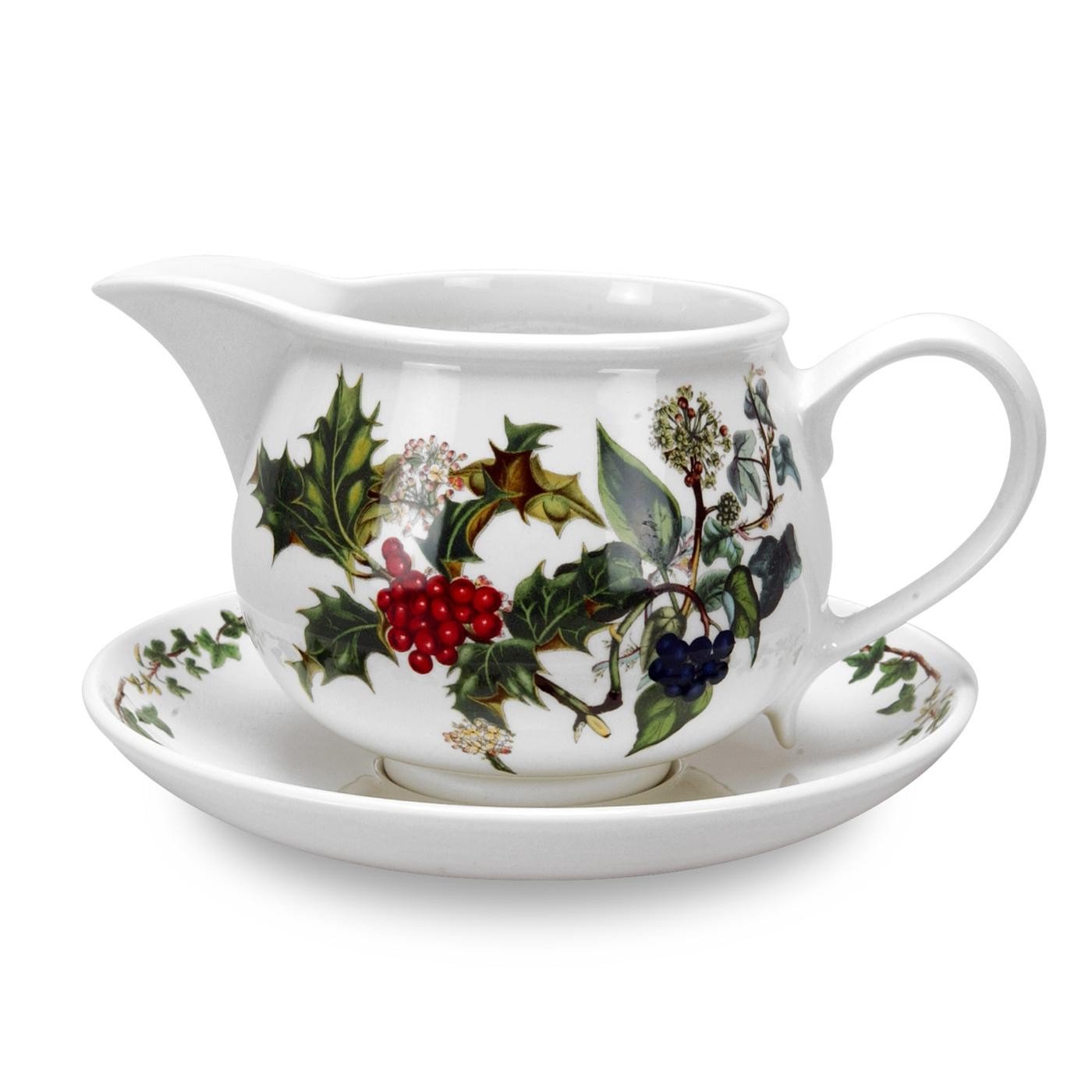 x The Holly & Ivy Gravy Boat and Stand - White Ceramic Gravy Jug, Dishwasher, Microwave & Dishwasher Safe for Everyday Dining or as a Gift