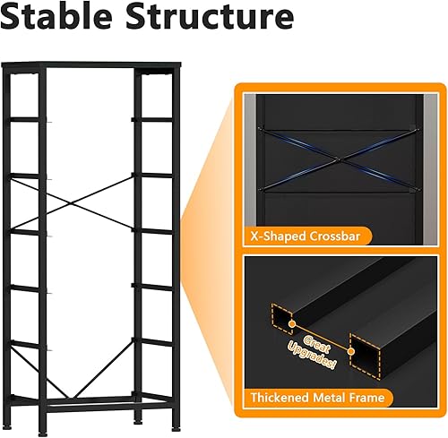 Miniatura 6 de Furnulem Tall Dresser with 6 Drawers,Vertical Bedside End Table & Chest for Bedroom,Black Storage Tower Dorm Nightstand with Fabric Drawer Organizer