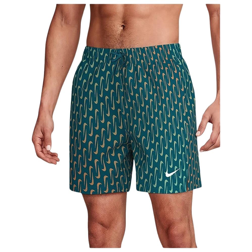 Nike Unisex Nike Swim Breaker Swoosh Link 5" Volley Short Green Abyss Swim Trunks