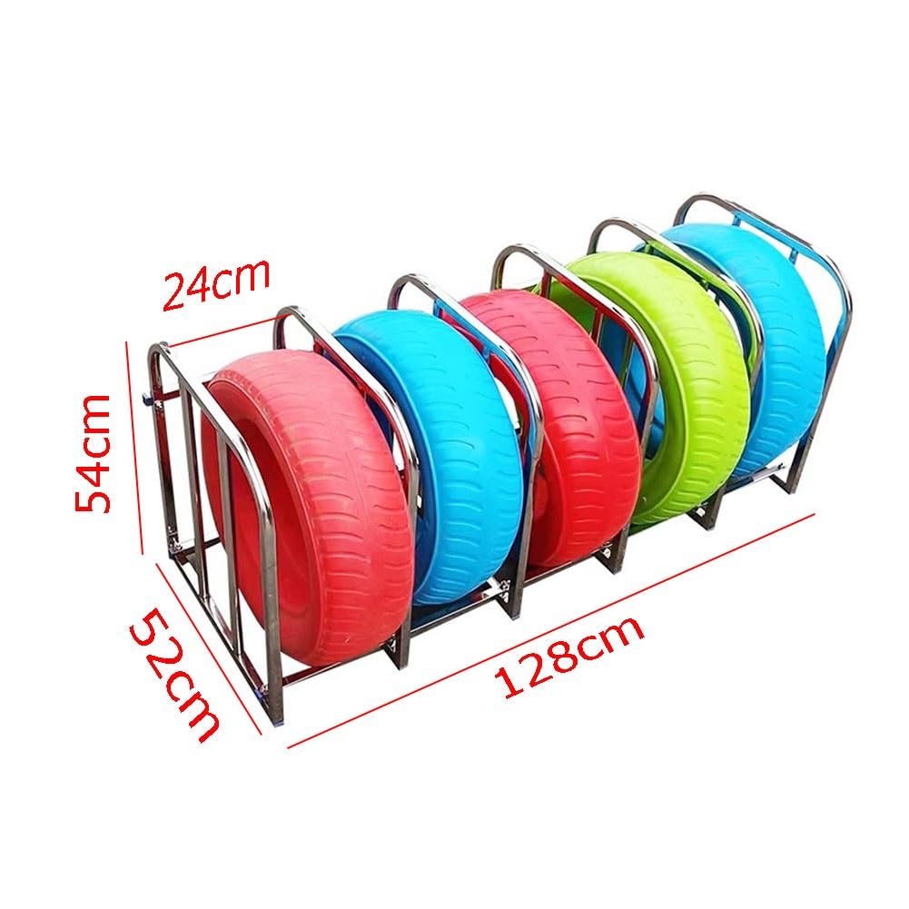 Organiseur de rangement de pneus en acier inoxydable, support pour 5 pneus pour aire de jeux et équipements sportifs, présentoir durable