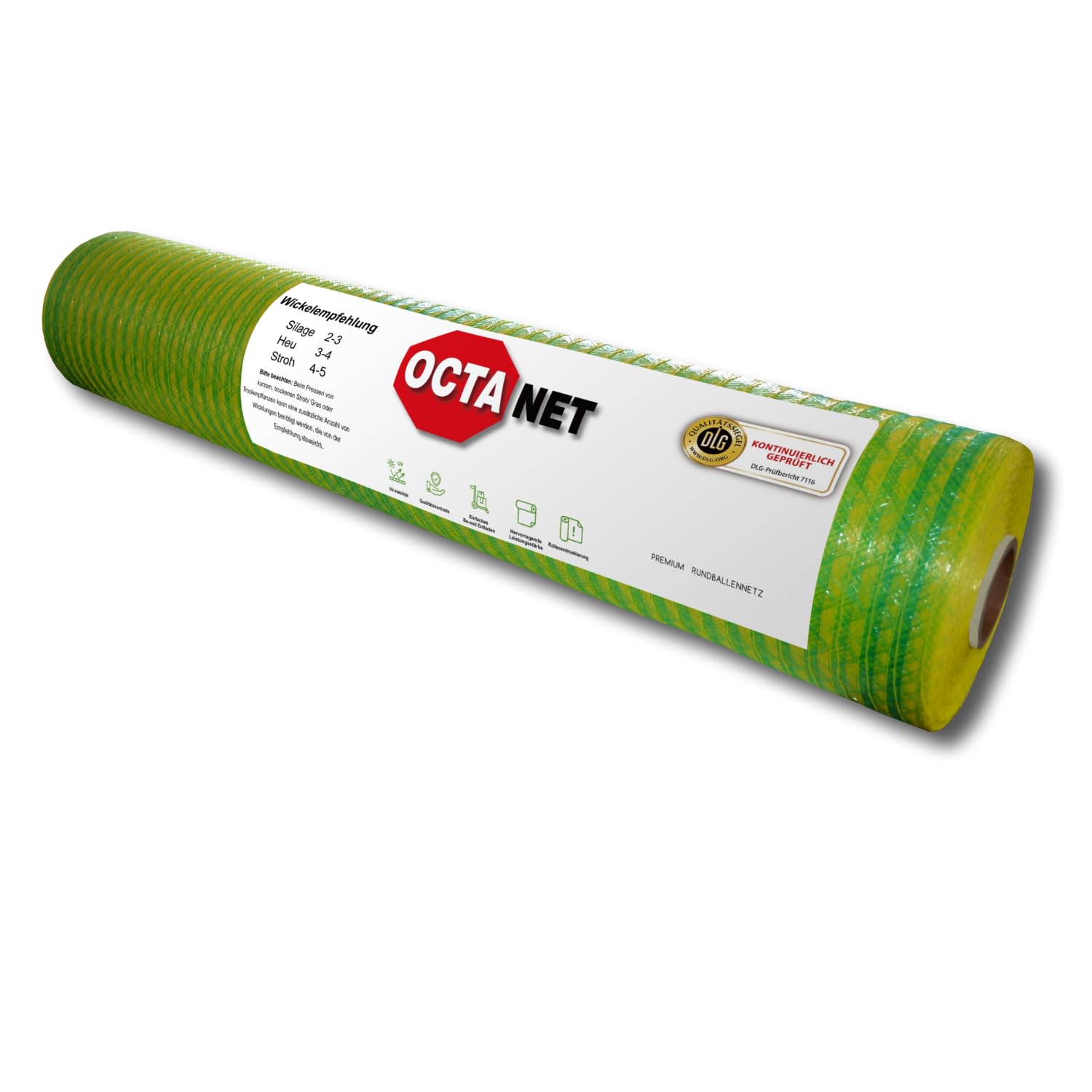 DLG geprüftes OCTAnet Wickelnetz comfort für Rundballen | 1,30 x 3000 m | UV-beständig und reißfest | Brennholznetz | Rundballennetz | Heunetz | Pressennetz