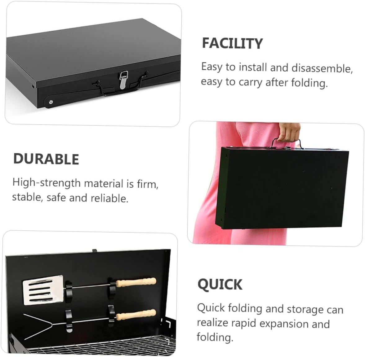 Portable Folding Outdoor Bbq Grill Stove with Accessories, 44x27x47cm Portable Barbecue Grill for Camping, Hiking, and Picnic Use