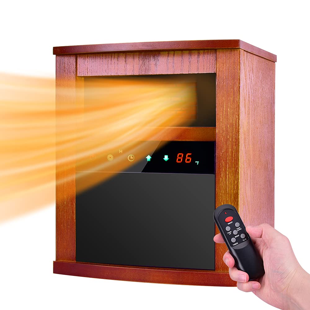 Amazon.com: Electric Space Heater, 1500W Infrared Heater with 3 Heat Modes,  Remote Control u0026 Timer, Room Heater with Overheat u0026 Tip-Over Shut Off  Protection Device, Wood Cabinet Heater, Brown : Home u0026