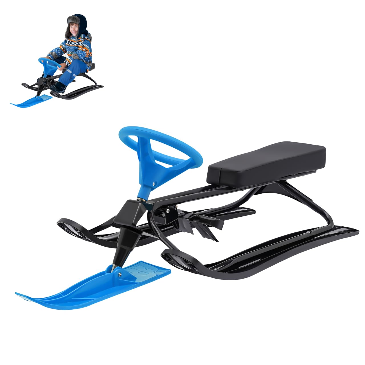 Luge de course, luge directionnelle pour enfants à partir de 3 ans, robuste et résistante au gel, légère et maniable, capacité de charge 100 kg, 114 × 50 × 38 cm