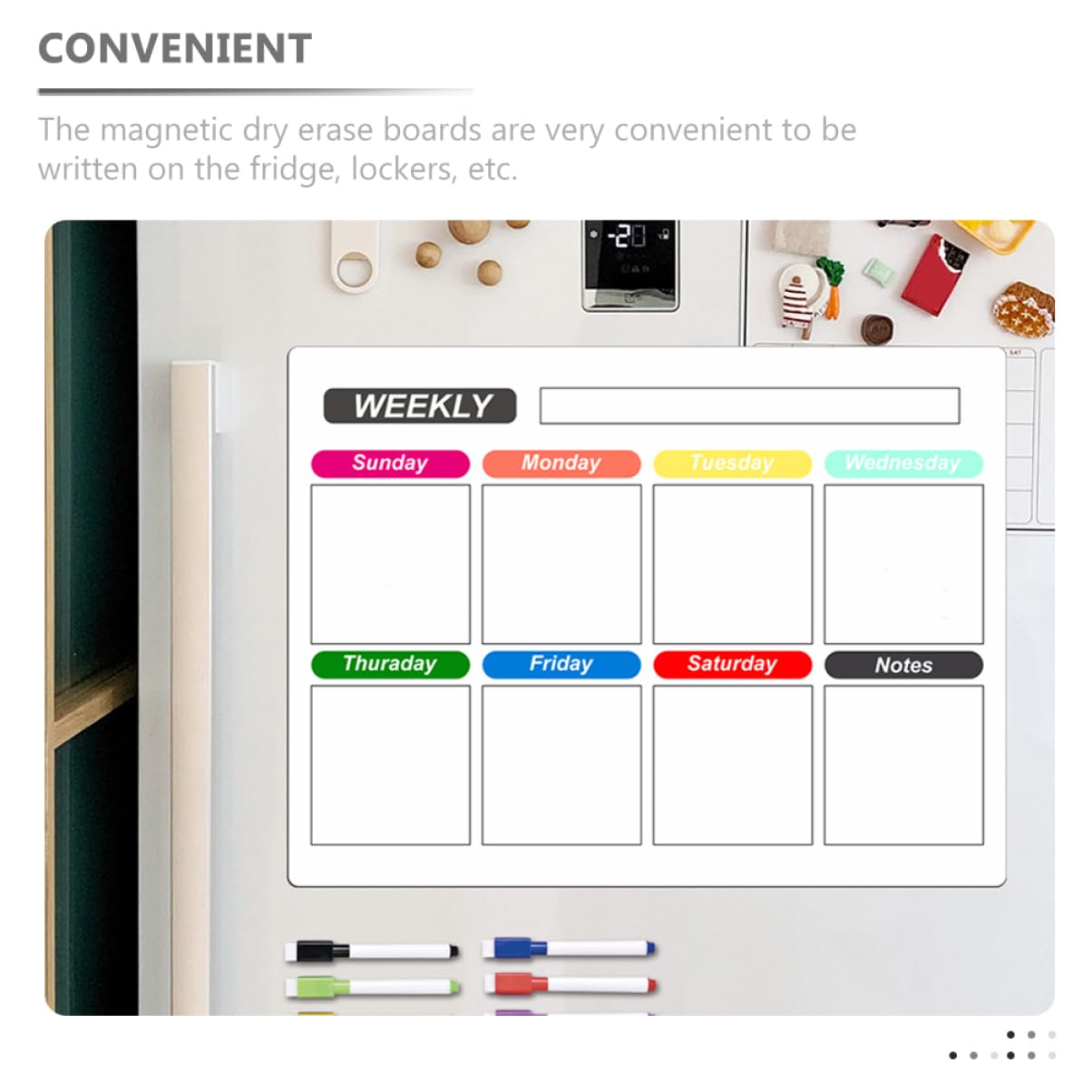 NUOBESTY 5 Set Lavagna Cancellabile Per Agenda Settimanale Magnetica Gomma a Secco Marcatore Calendario Cancellabile a Secco Agenda Settimanale Frigo Magnetico Elettronico Bacheca Piano Pvc