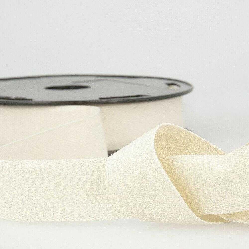 30mm Pure Cotton Herringbone Twill Tape Binding 37 Colours 1 2 4 8+ Metres 304D, 151 Natural Cream, 1 Metre