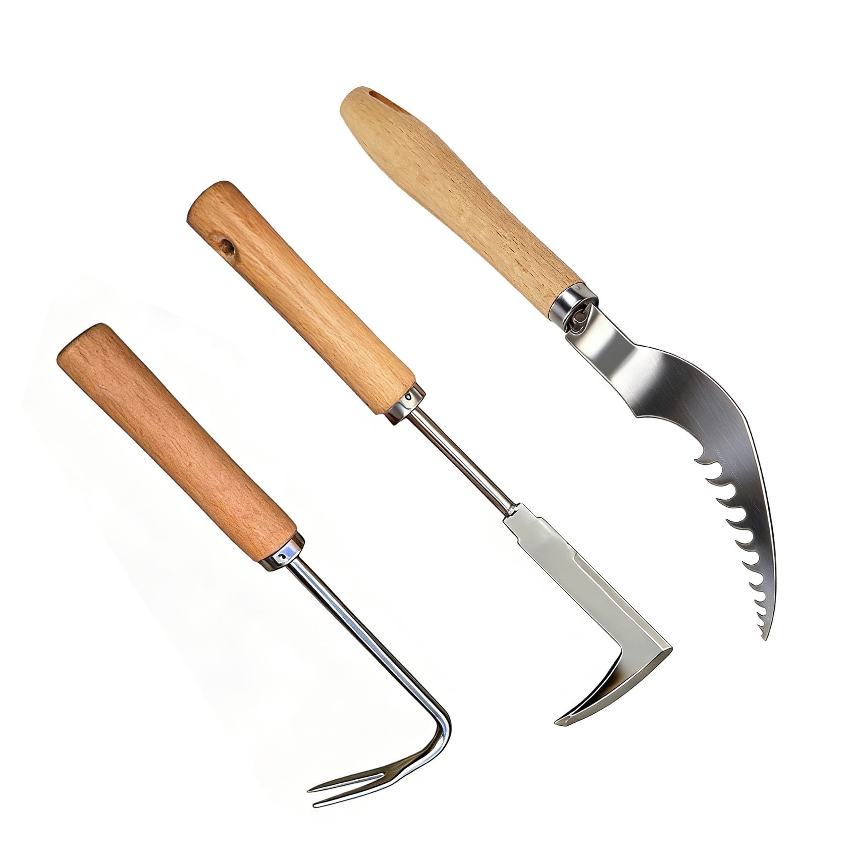 Set di Tre Pezzi per Rimuovere Le Erbe: Crack Weeder per guarnizioni, Coltello da Erba con Gancio a Mezzaluna e diserbatore Manuale a Forma di V - Set di Attrezzi