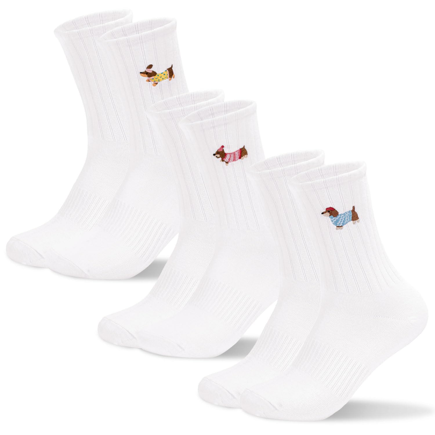 Zouwel Dackel Socken Witzig, 3 Paar Lustige Socken mit Hundemotiv, Atmungsaktive Dackelsocken Lustiges Geschenk Dackel Geschenke für Dackelbesitzer Damen Herren (Gr. 38-46)