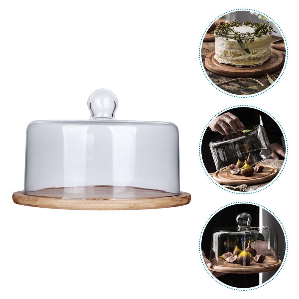 Cabilock Cloche Alimentaire En Verre Avec Plateau Rond 9.25 Pouces Couverture De GâTeau Protectrice Pour Buffet RéCeption FêTe