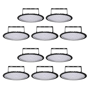 Viugreum 10 Pack 300W UFO LED High Bay Light 30000LM 6500K Daylight White Ultra Thin LED Warehouse Lighting