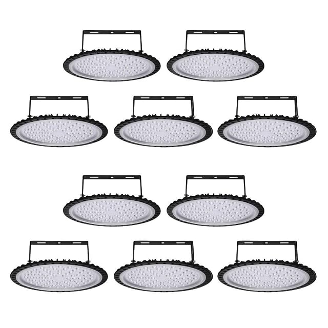 Viugreum 10 Pack 300W UFO LED High Bay Light 30000LM 6500K Daylight White Ultra Thin LED Warehouse Lighting