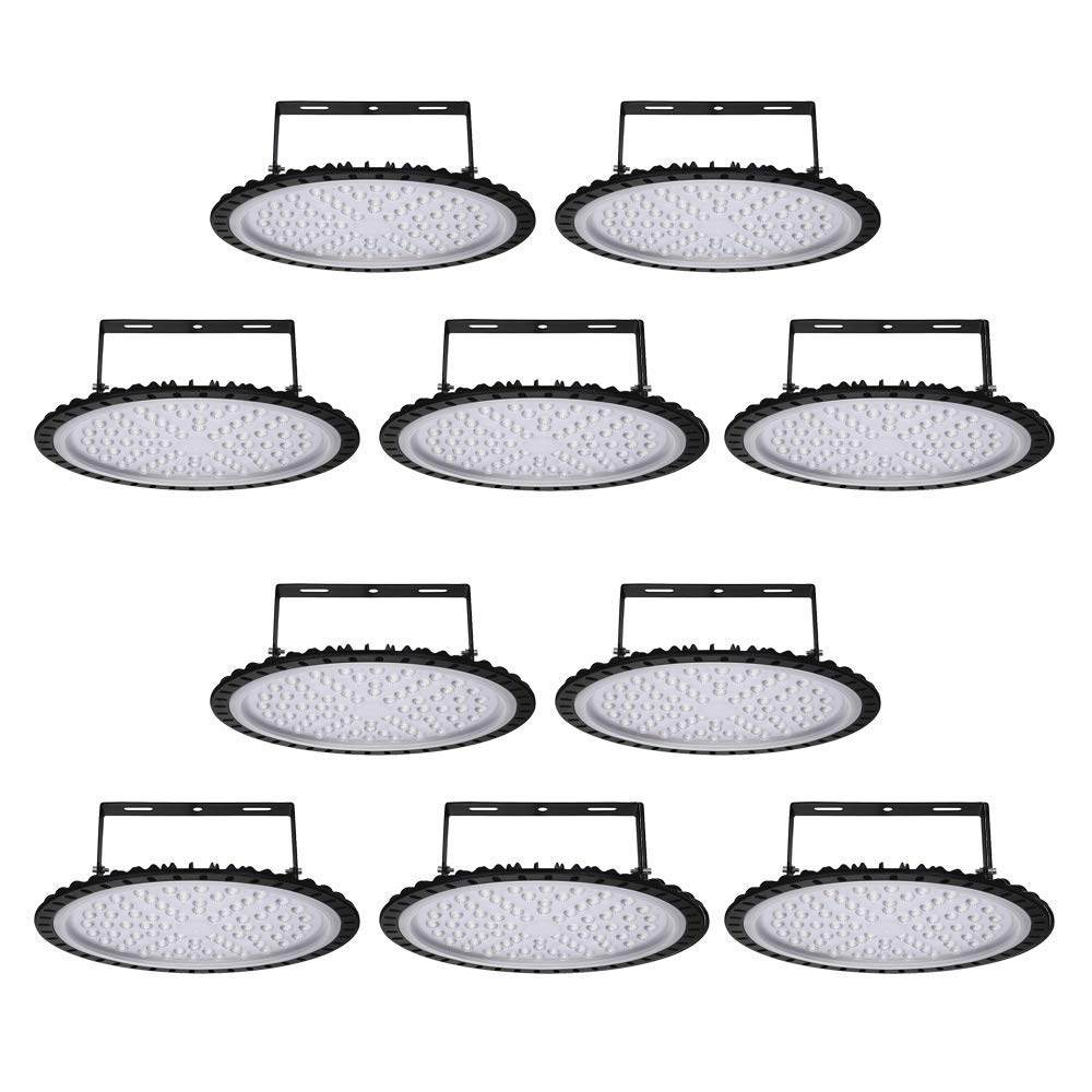 Viugreum 10 Pack 300W UFO LED High Bay Light 30000LM 6500K Daylight White Ultra Thin LED Warehouse Lighting