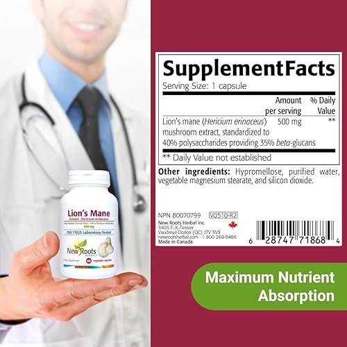 Miniatura 7 de NEW ROOTS HERBAL Cápsulas de suplemento de melena de león  500 mg de extracto concentrado de agua caliente de hongo de melena de león  Suplemento de