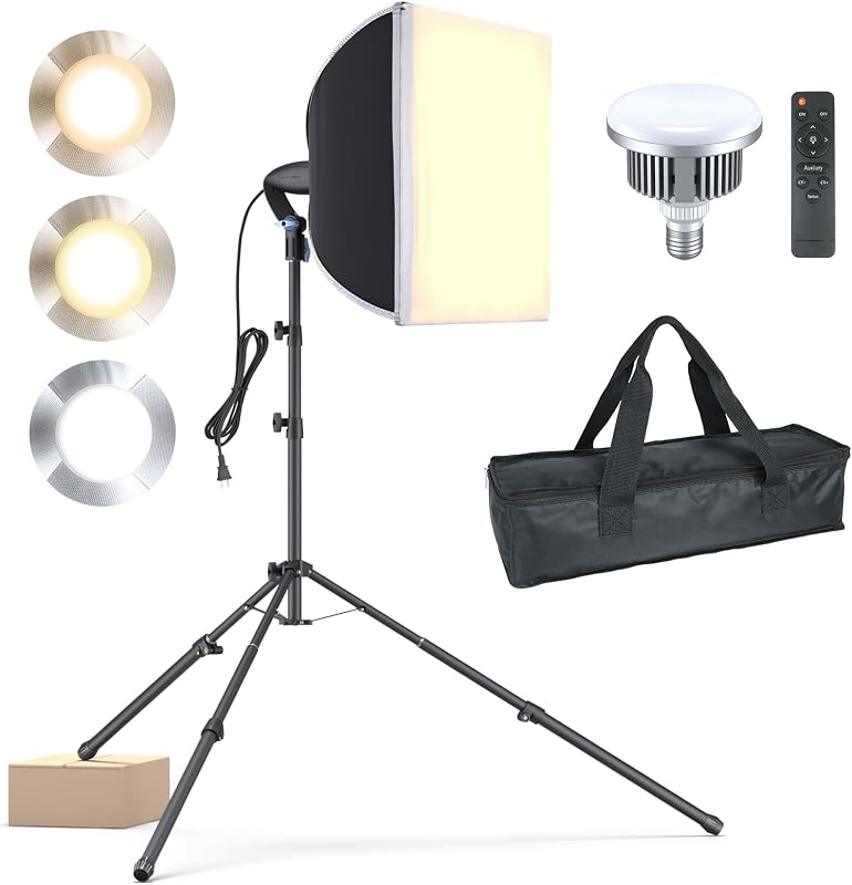 16"x16" Softbox Lighting Kit with 85W LED Bulb & Adjustable Tripod | Professional photography lighting kit, ideal for photo light studio, video recording & live streaming