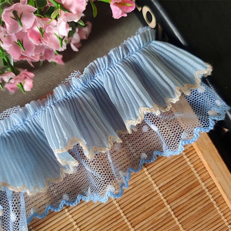 Finiture con volant per sartoria, Blu cielo stuzzicadenti pieghettato chiffon riccio pizzo abbigliamento fai da te tessili for la casa abito sera gonna for bambini rifinitura accessori for cucire