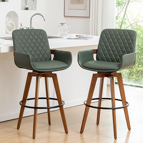 Miniatura 13 de Juego de 1 taburetes giratorios de altura de barra de 30 pulgadas, modernos de mediados de siglo, taburetes de bar tapizados de piel sintética con