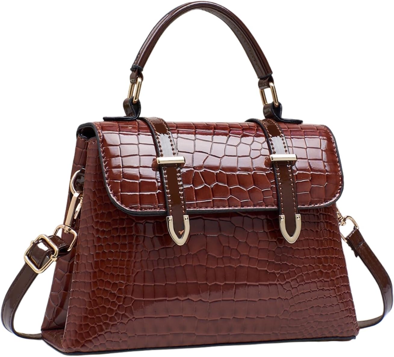 Patent Crocodile Clutches for Women,Small Trendy Top Handle Handbags Flap Purse