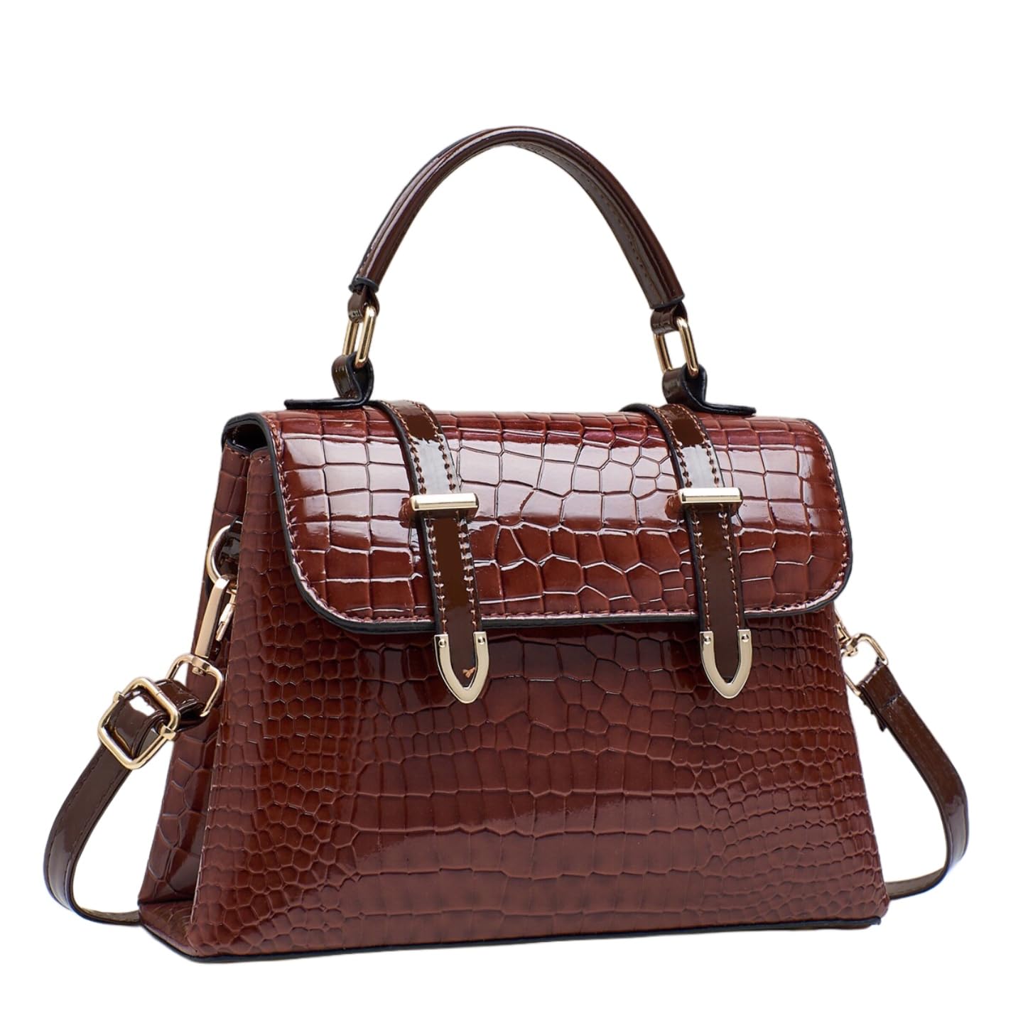Patent Crocodile Clutches for Women,Small Trendy Top Handle Handbags Flap Purse