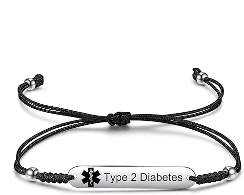 JF.JEWELRY Pulseras de identificación de alerta médica para mujer  Pulsera de identificación pregrabada tipo 1 tipo 2 diabetes epilepsia antisangre