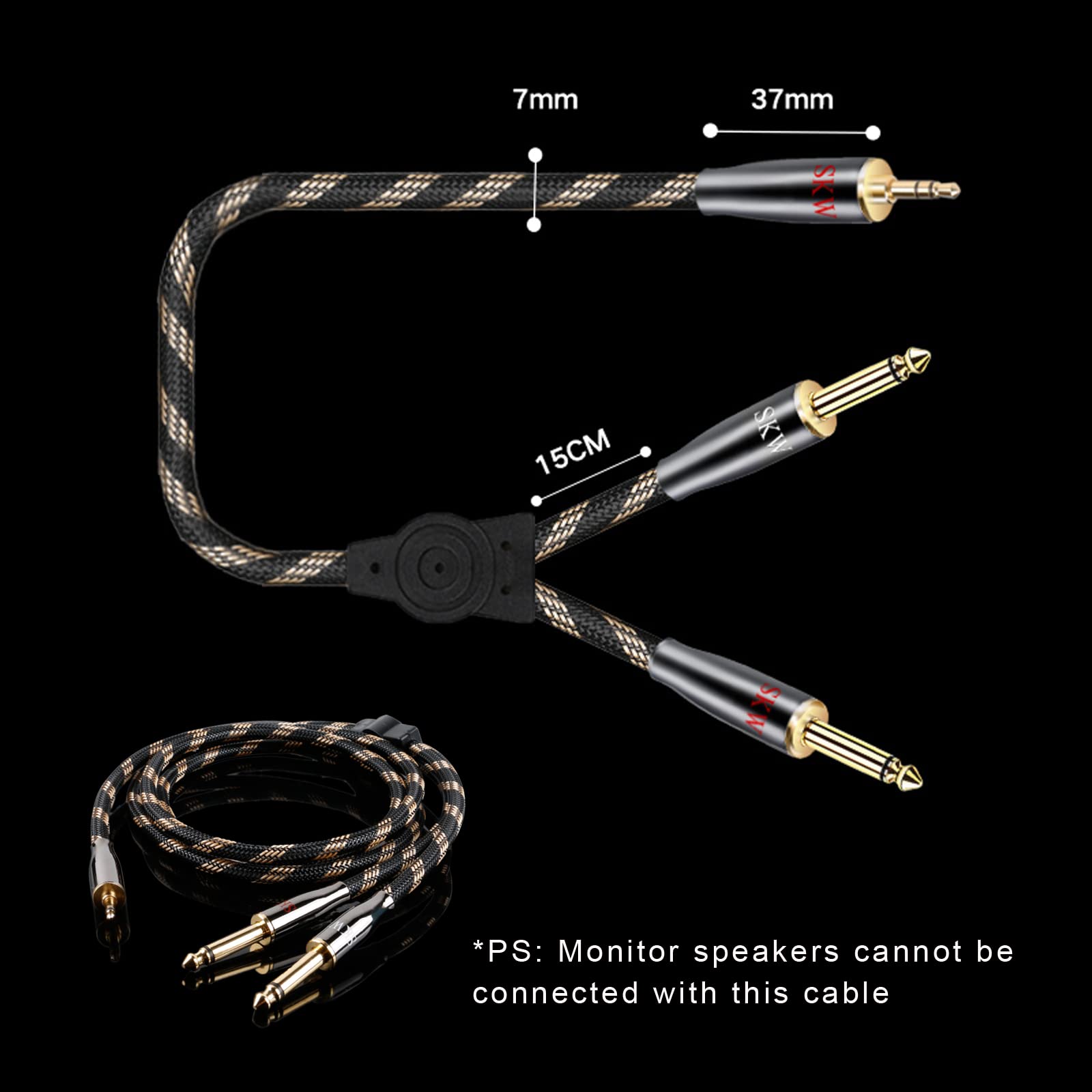 SKW Câble 3.5mm vers 2x 6.35mm, Cuivre de haute pureté 6.35 Mâle vers 3.5 Mâle Mono Y Splitter Jack Câble Compatible avec Amplificateur Table de Mixage Carte Son Enceinte Casque Smartpone -10M
