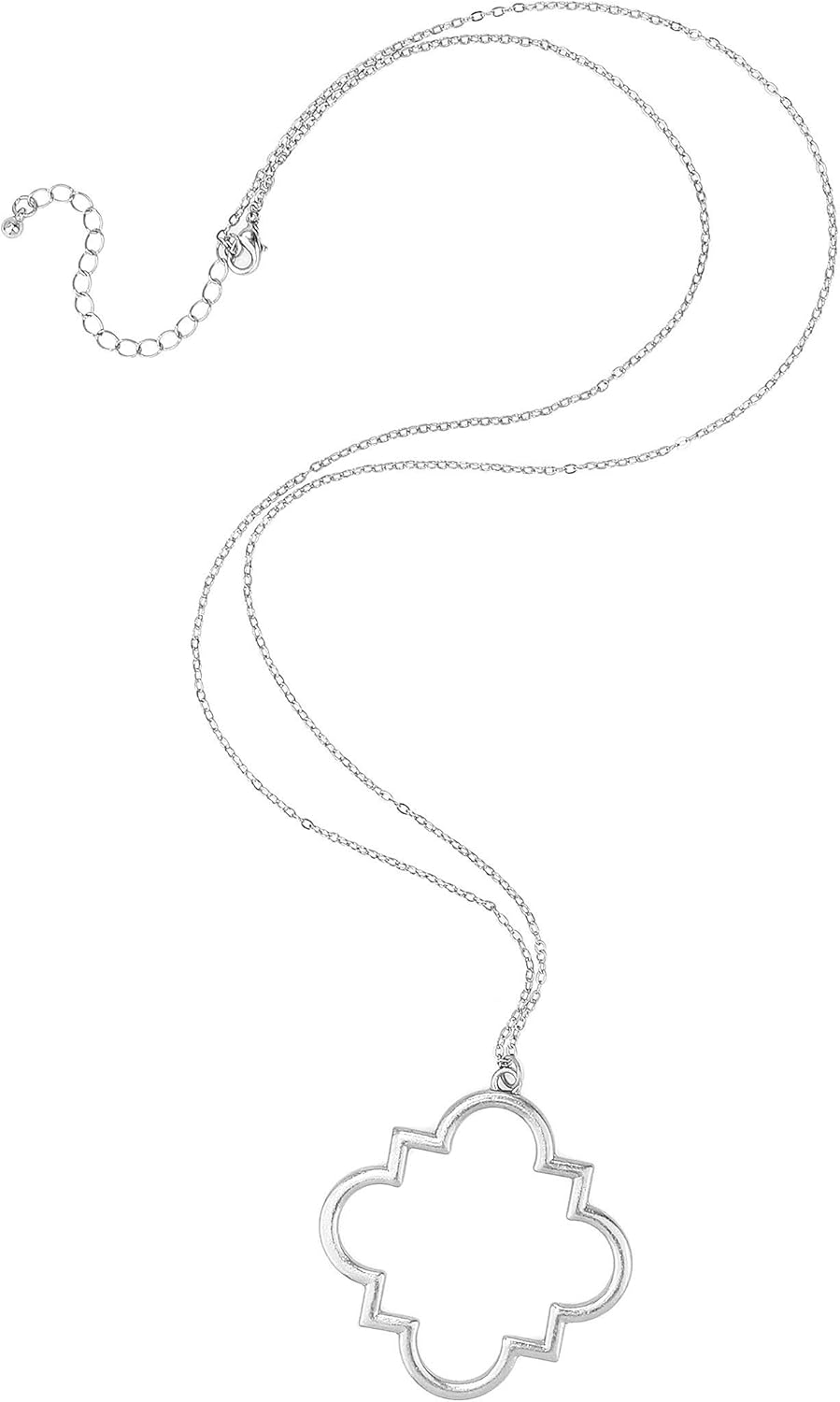 POMINA Gold Fashion Long Chain Necklace Quatrefoil Necklace Two-Tone Clover Pendant Necklace Geometric Pendant Sweater Long Necklace for Women - Image 6