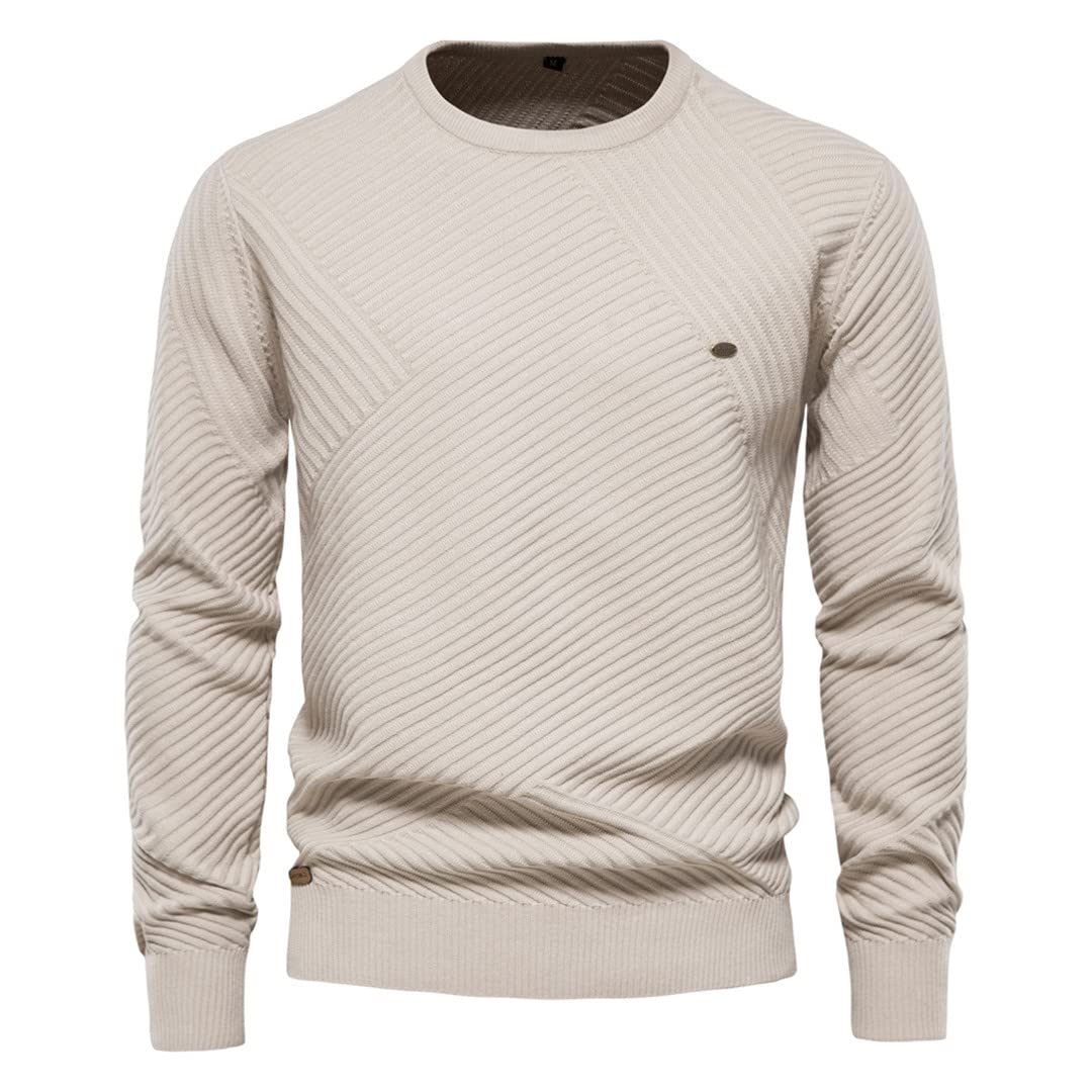 Suéter de los hombres a rayas O-cuello jersey de punto para los hombres suéter de invierno casual hombres, caqui, XXL