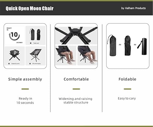 Miniatura 7 de Silla de camping portátil  Silla plegable compacta y ligera  Soporta 330 libras  Playa, camping, mochilero, senderismo, pesca, caza  Bolsillos