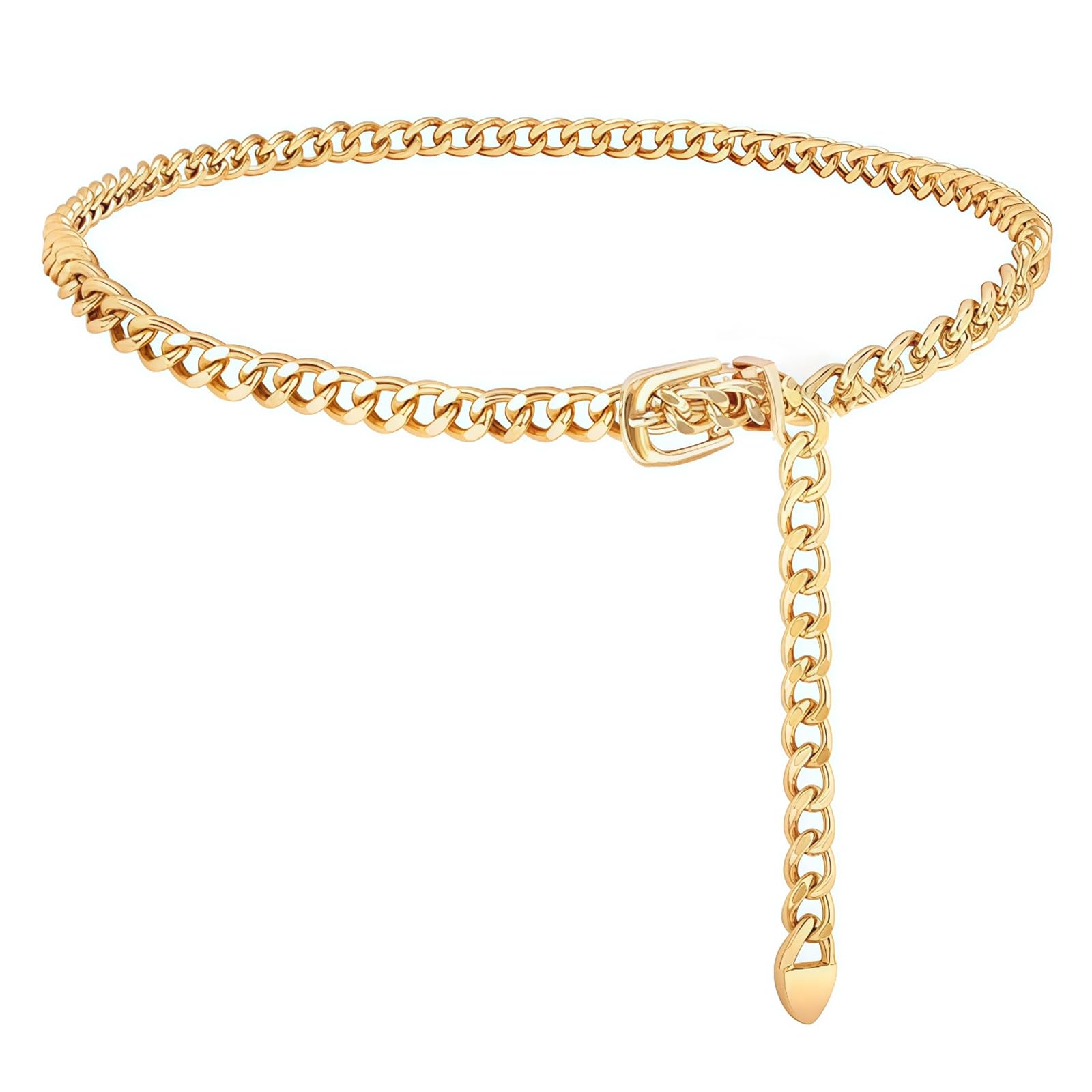 Chedin Women Adjustable Gold Chain Waist Belt Fashion Metal Body Link Belt for Jeans Dresses Stylish Waist Chain