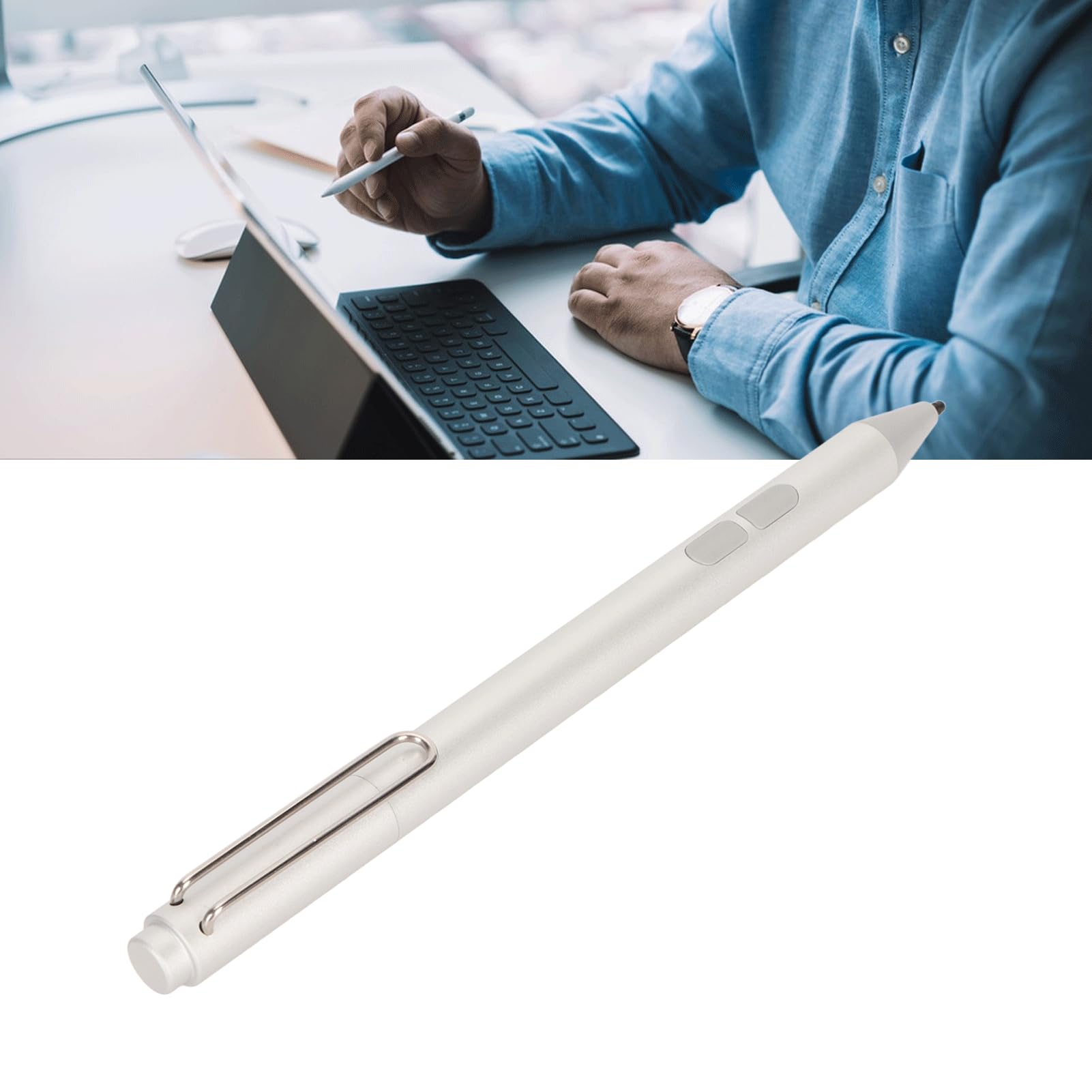 Lápiz óptico MPP2.0 con sensibilidad a la presión por inclinación de 4096 Niveles, lápiz para Tableta Digital Compatible con Envy X360, Pavilion X360, Transformer Series; (Plata)