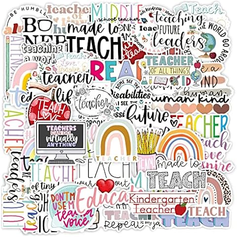 Teacher Stickers 50 Pcs, Vinyl Waterproof Teacher Stickers for Laptop Water Bottles Notebook, Teacher Appreciation Gifts in Bulk Cover