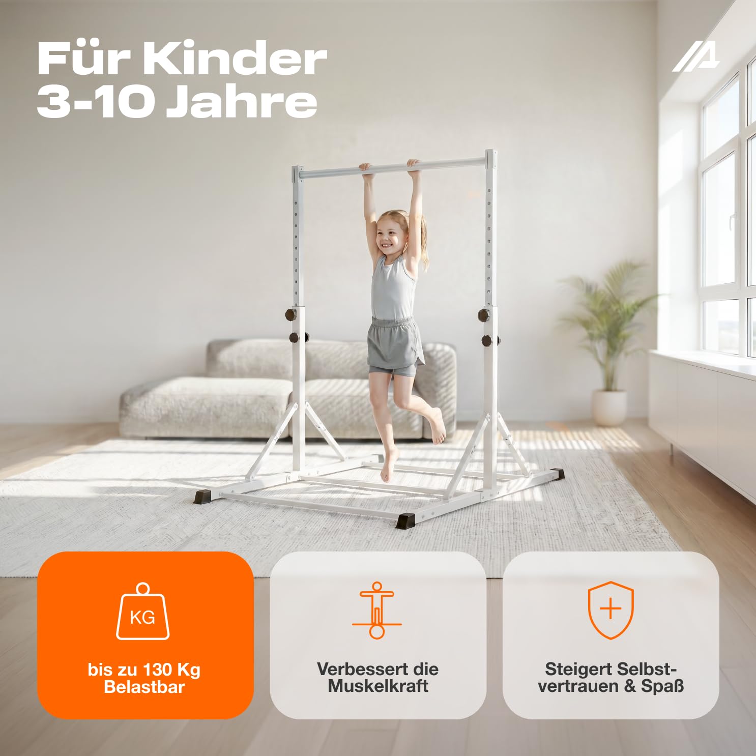 Parex Kinder Turnreck höhenverstellbar – Stabiles Indoor & Outdoor Gymnastikreck mit Turnringen, Reckstange aus echtem Buchenholz oder Metall, Turnstange für Kinder & Jugendliche, Belastbar bis 130kg
