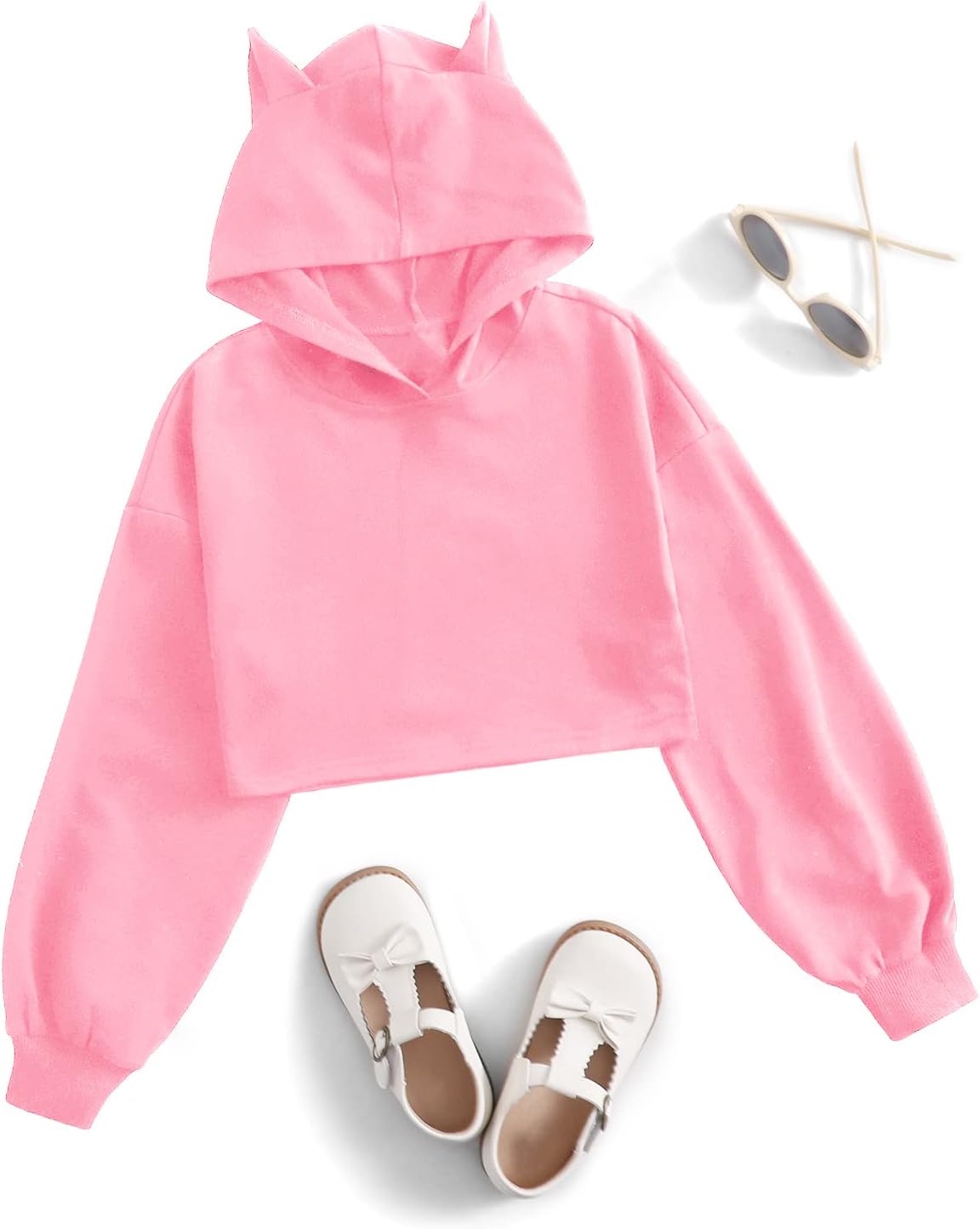 WDIRARA Girl's Cute Cat Ear Crop Tops Long Sleeve Causal Plain Hoodie Sweatshirt Shirt - Image 7