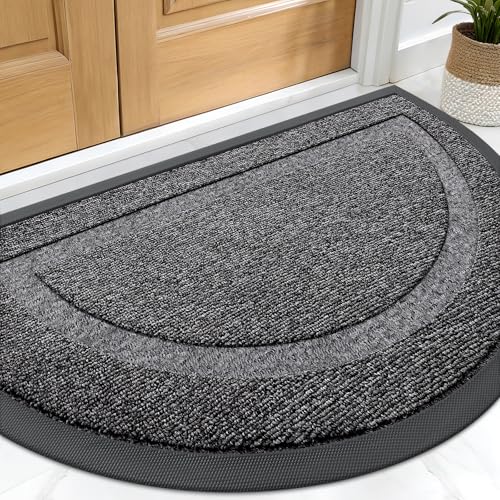 Image of OLANLY Half Circle Door Mat Indoor Outdoor Entrance Welcome, Waterproof All-Season, All-Weather Doormat, Sturdy Natural Rubber, Easy Clean Patio Porch Entryway Mat, 71x23, Black and White