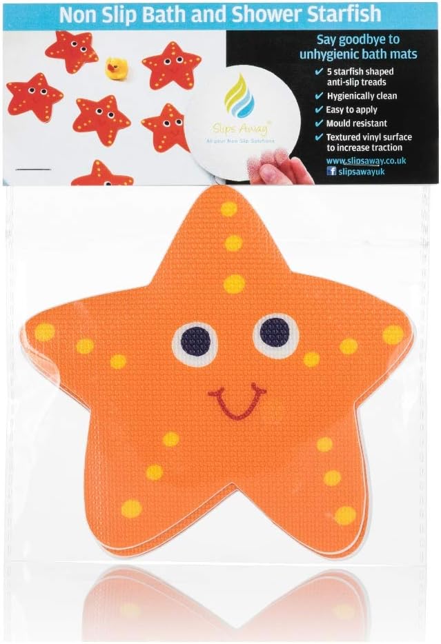 Kids Non Slip Bath Stickers - Fun Stylish Alternative to Rubber Bath Shower Mat - Strong Textured Non Anti Slip Safety Treads for Family Toddler Child Kids Baby (5x Starfish) - SLIPS AWAY®