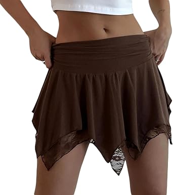 Women Y2k Lace Mini Skirt Low Rise Ruffle Half Slip Skirt Flowy Pleated Layered Tiered Short Skirt Streetwear