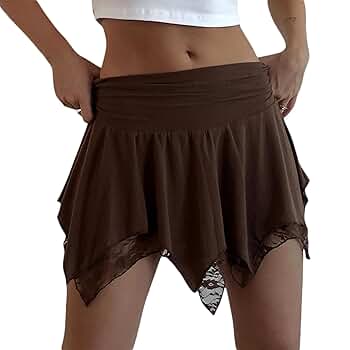 Amazon.com: Women Y2k Lace Mini Skirt Low Rise Ruffle Half
