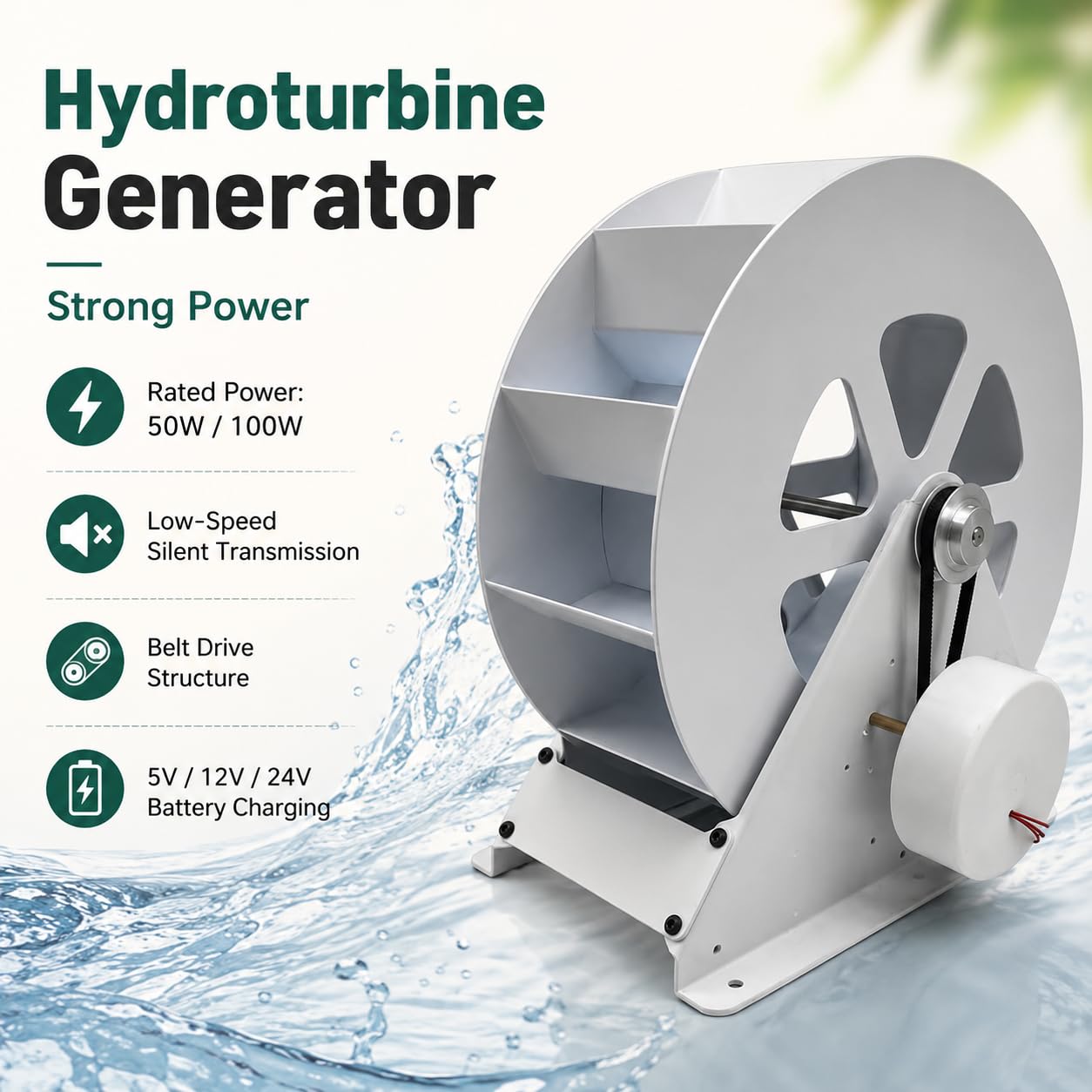 Generador de turbina de agua portátil de 100 W, kit micro hidráulico para arroyos y ríos fuera de la red con transmisión silenciosa para una solución de energía sostenible