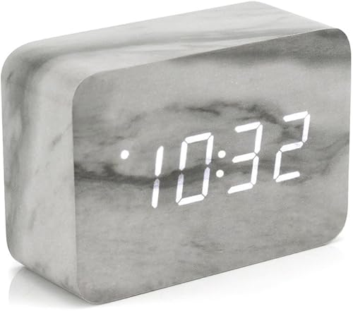 Miniatura 1 de Oct17 Reloj despertador con diseño de mármol, multifunción, LED, con fuente de alimentación USB, control de voz, temporizador, termómetro