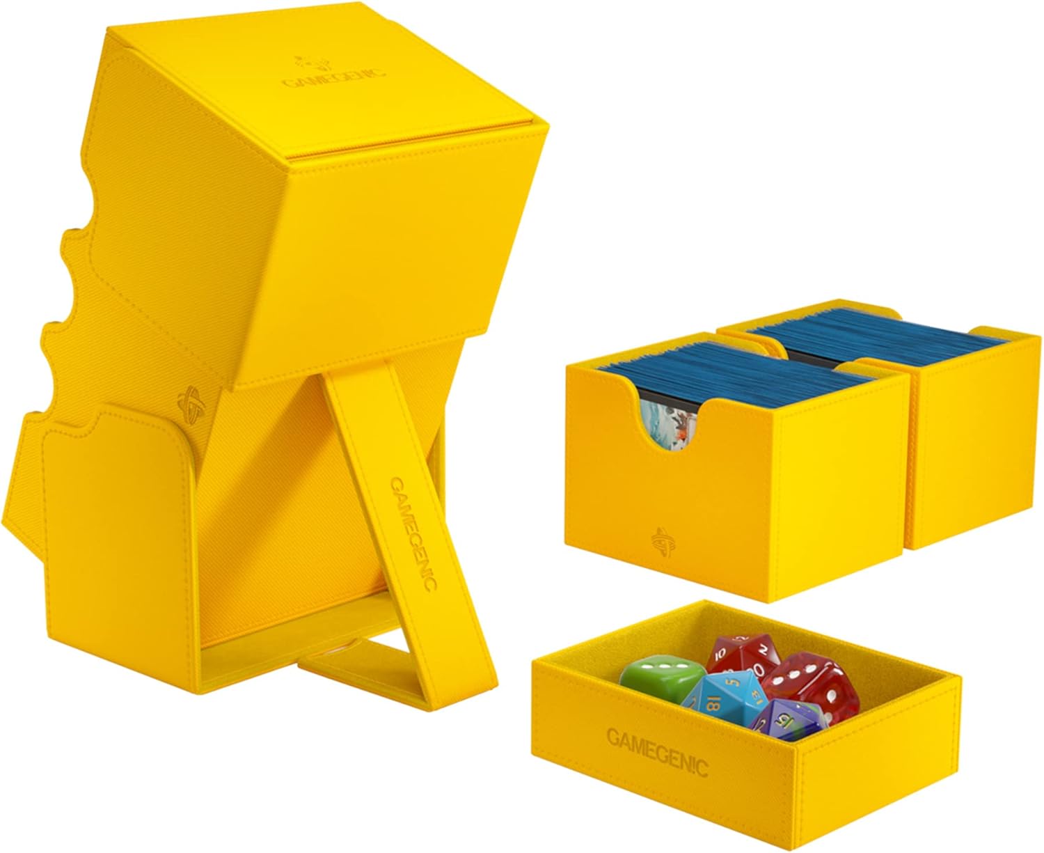 Gamegenic Stronghold 200+ XL Convertible Deck Box | Double-Sleeved | Card Game Protector with Accessories Drawer | Nexofyber Surface | Holds up to 200 Cards | Yellow Color | Made