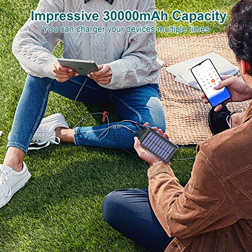 Solar Charger, 30000Mah Usb C Portable Solar Power Bank With Dual Usb/Led Flashlights, Waterproof External Backup Battery Pack Charger For Cellphone, Tablets And Electronic Device #TOP4