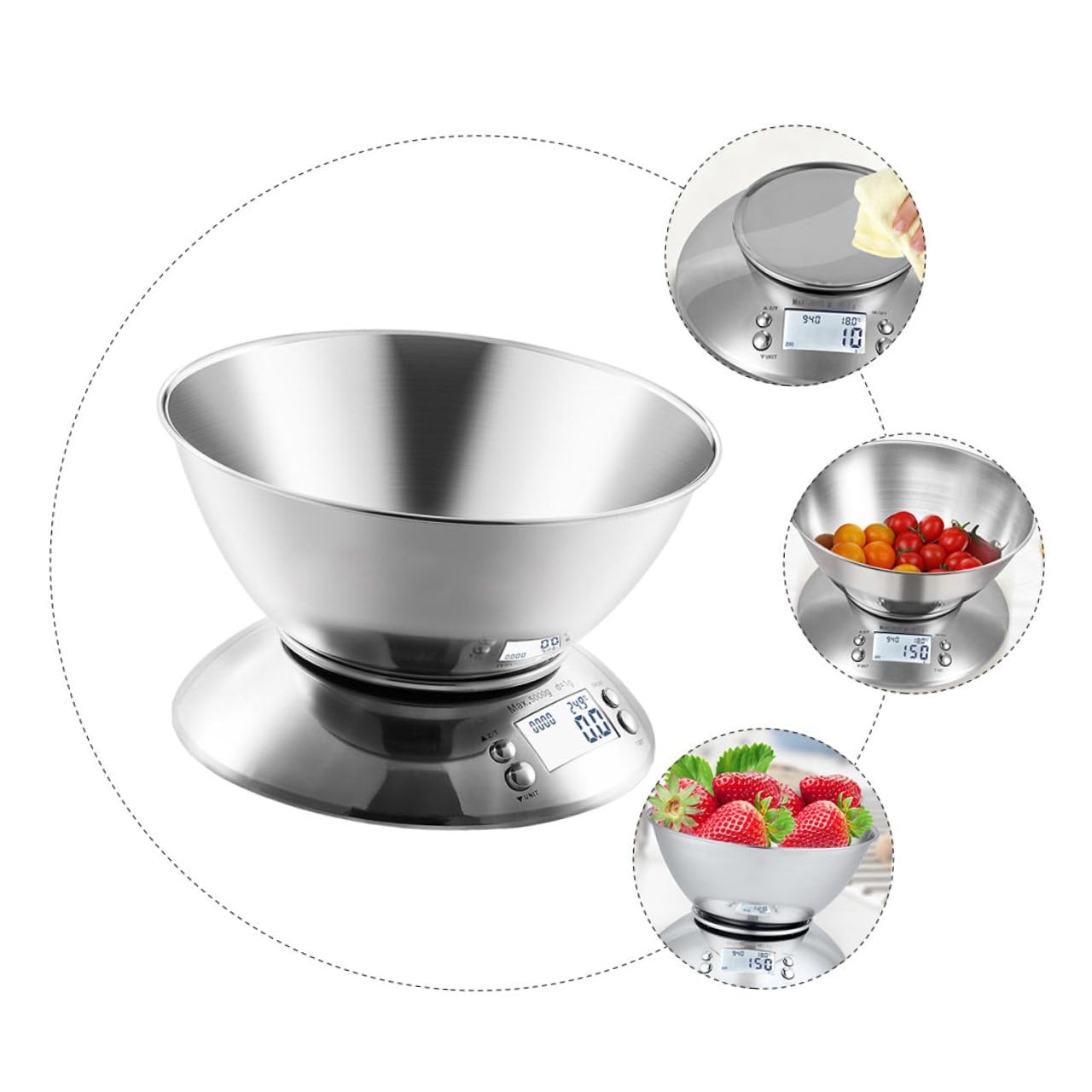 High-Precision Stainless Steel Kitchen Food Scale with Bowl and Clock, Electronic Digital Weighing Tool for Cooking, Baking, and Meal Prep at Home Random Color